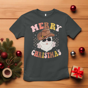 Christmas Cowboy T Shirt Vintage 90s Western Groovy Santa Claus Xmas Vibes TS10 Dark Heather Print Your Wear