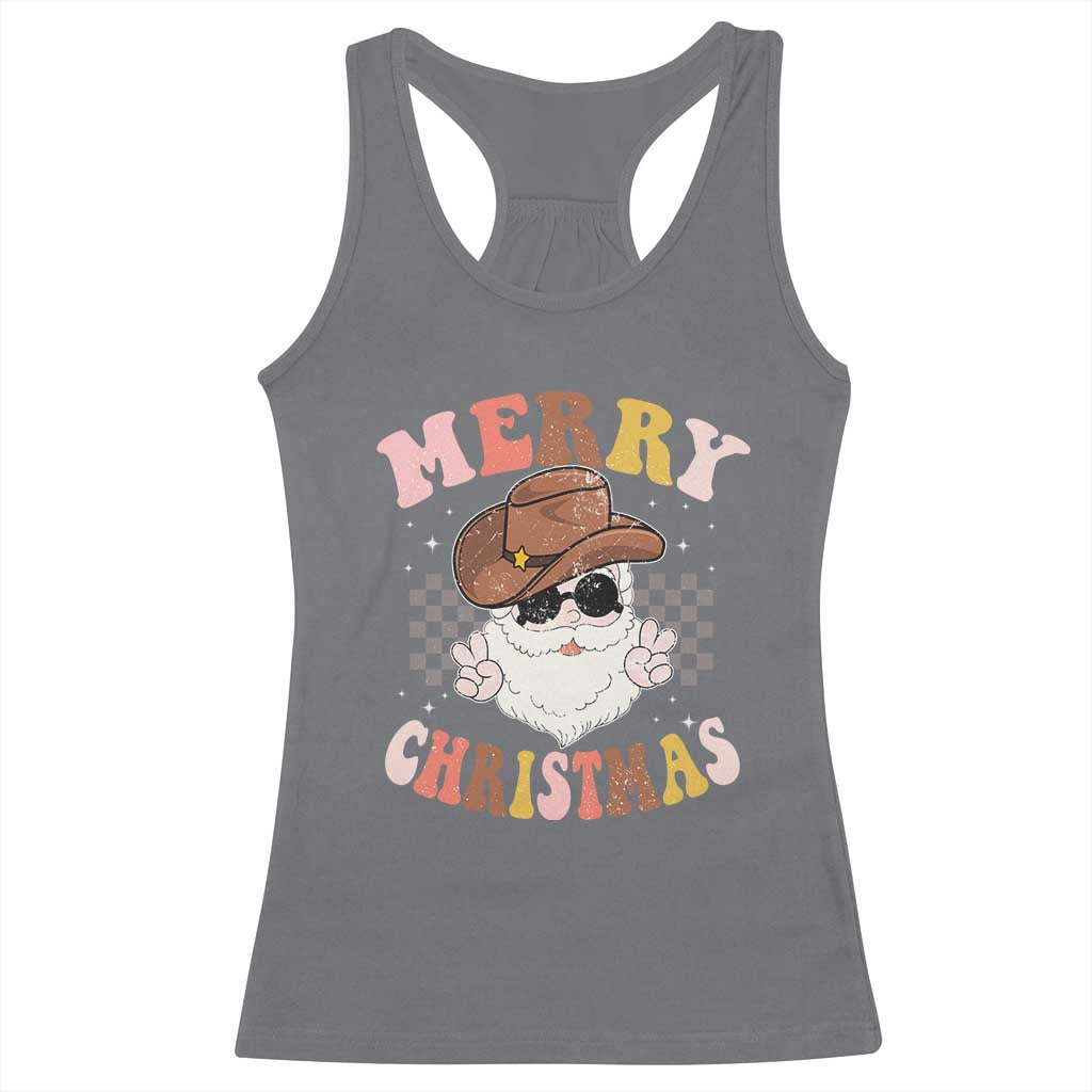 Christmas Cowboy Racerback Tank Top Vintage 90s Western Groovy Santa Claus Xmas Vibes TS10 Charcoal Print Your Wear