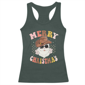 Christmas Cowboy Racerback Tank Top Vintage 90s Western Groovy Santa Claus Xmas Vibes TS10 Dark Forest Green Print Your Wear
