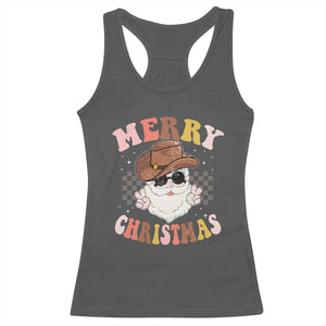 Christmas Cowboy Racerback Tank Top Vintage 90s Western Groovy Santa Claus Xmas Vibes TS10 Dark Heather Print Your Wear