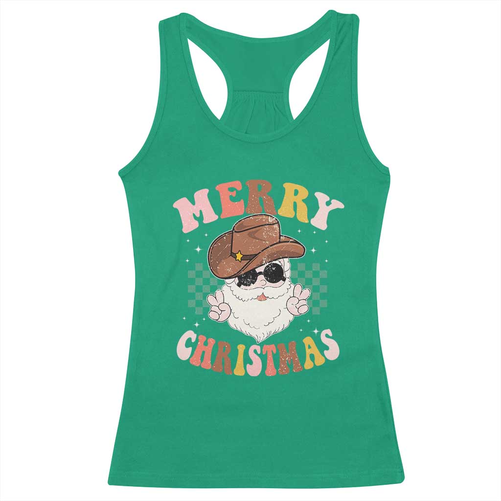 Christmas Cowboy Racerback Tank Top Vintage 90s Western Groovy Santa Claus Xmas Vibes TS10 Irish Green Print Your Wear