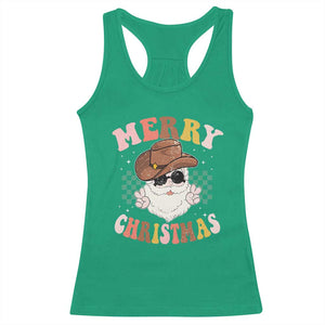 Christmas Cowboy Racerback Tank Top Vintage 90s Western Groovy Santa Claus Xmas Vibes TS10 Irish Green Print Your Wear