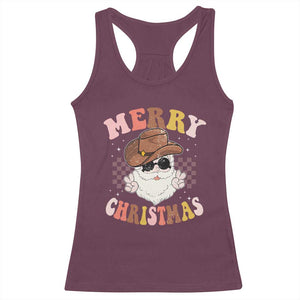Christmas Cowboy Racerback Tank Top Vintage 90s Western Groovy Santa Claus Xmas Vibes TS10 Maroon Print Your Wear