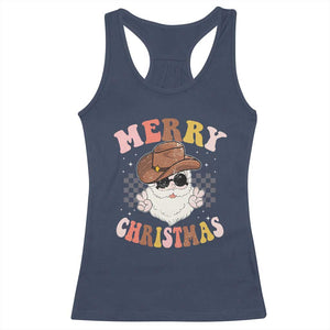 Christmas Cowboy Racerback Tank Top Vintage 90s Western Groovy Santa Claus Xmas Vibes TS10 Navy Print Your Wear