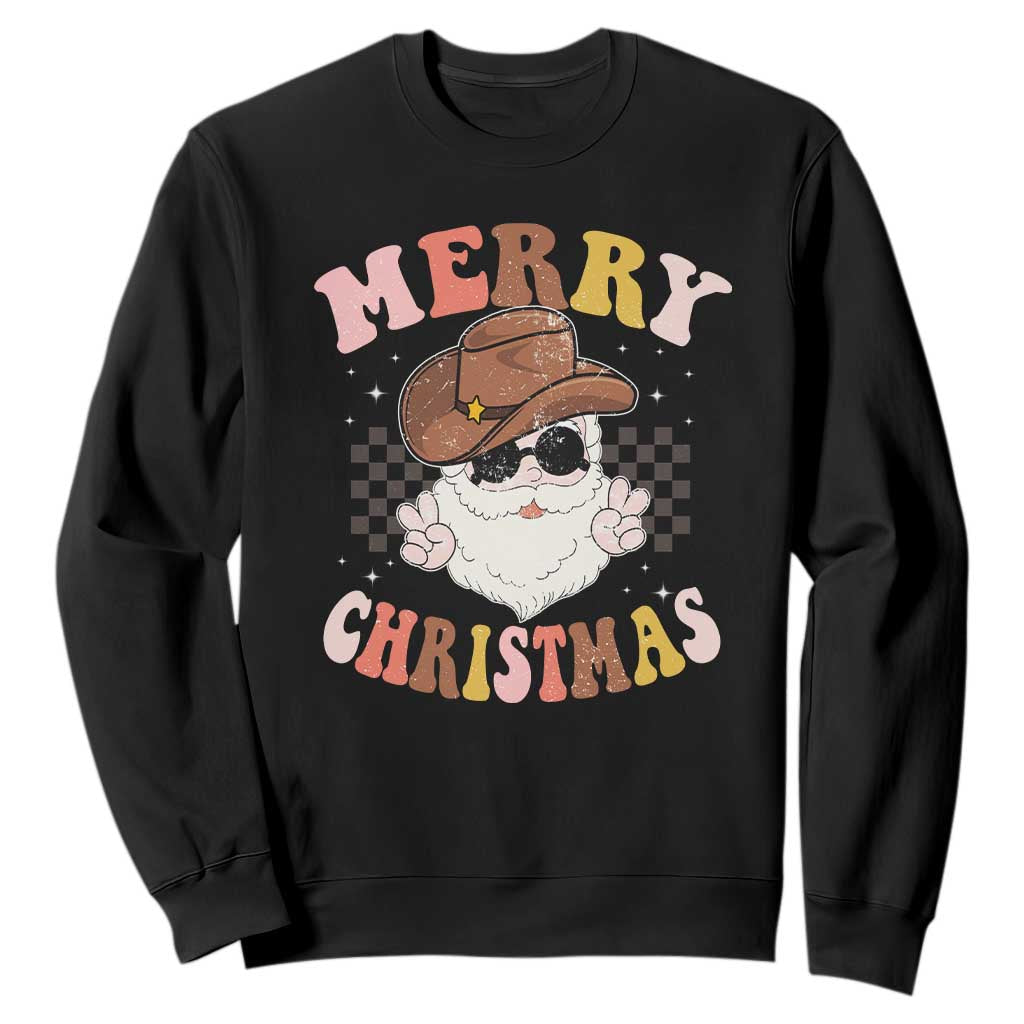 Christmas Cowboy Sweatshirt Vintage 90s Western Groovy Santa Claus Xmas Vibes TS10 Black Print Your Wear