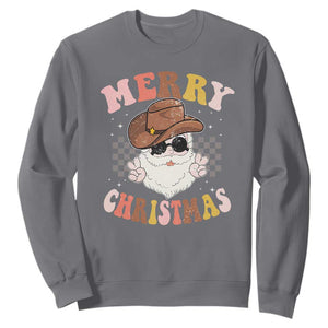 Christmas Cowboy Sweatshirt Vintage 90s Western Groovy Santa Claus Xmas Vibes TS10 Charcoal Print Your Wear