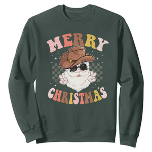 Christmas Cowboy Sweatshirt Vintage 90s Western Groovy Santa Claus Xmas Vibes TS10 Dark Forest Green Print Your Wear