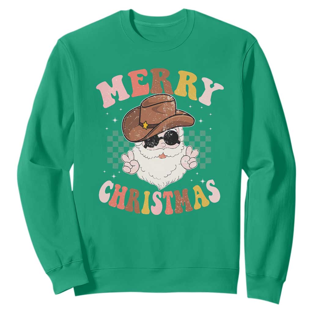 Christmas Cowboy Sweatshirt Vintage 90s Western Groovy Santa Claus Xmas Vibes TS10 Irish Green Print Your Wear