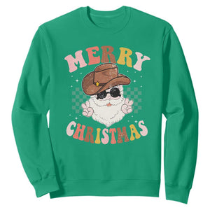 Christmas Cowboy Sweatshirt Vintage 90s Western Groovy Santa Claus Xmas Vibes TS10 Irish Green Print Your Wear