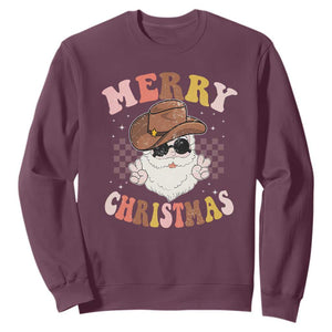 Christmas Cowboy Sweatshirt Vintage 90s Western Groovy Santa Claus Xmas Vibes TS10 Maroon Print Your Wear