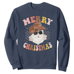 Christmas Cowboy Sweatshirt Vintage 90s Western Groovy Santa Claus Xmas Vibes TS10 Navy Print Your Wear