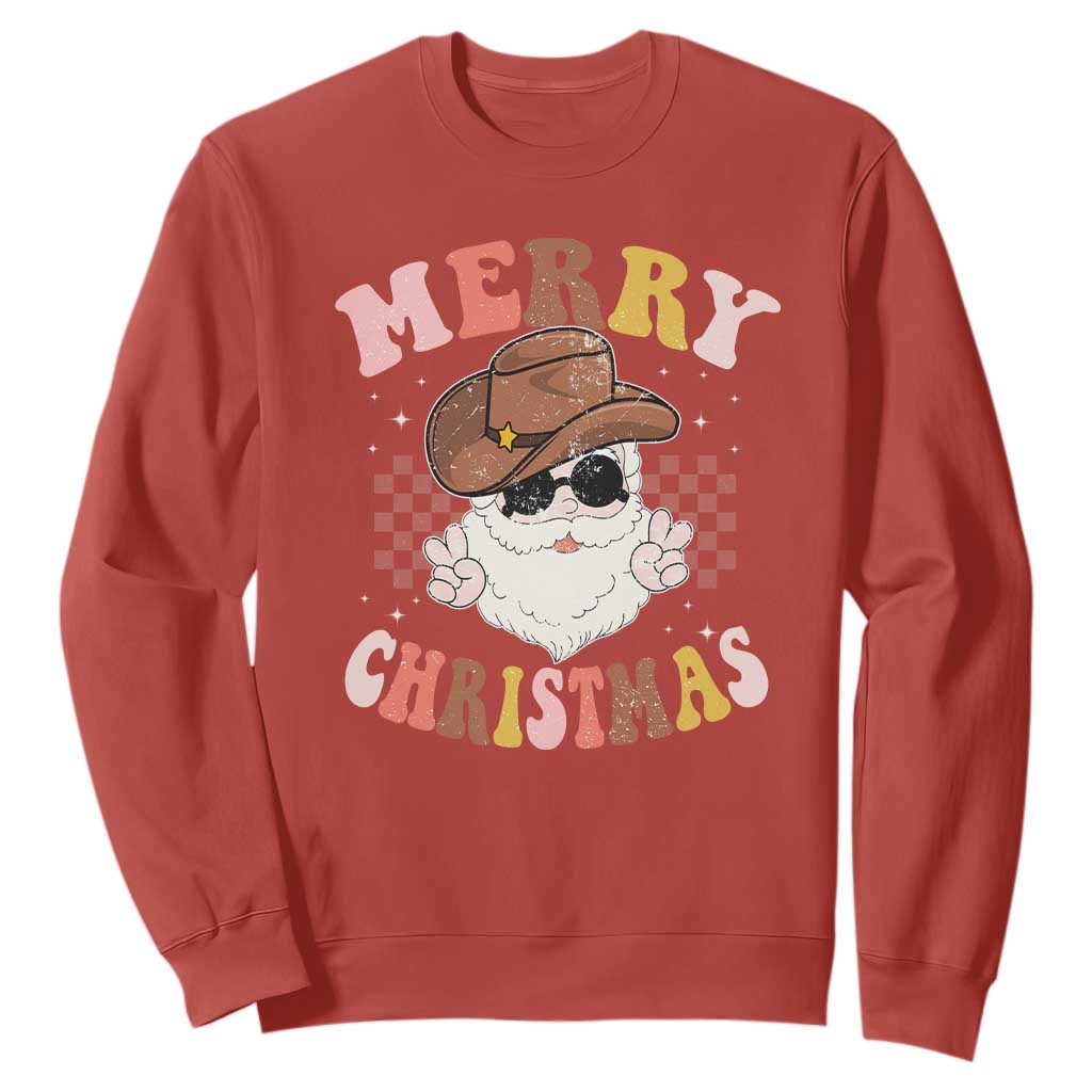 Christmas Cowboy Sweatshirt Vintage 90s Western Groovy Santa Claus Xmas Vibes TS10 Red Print Your Wear