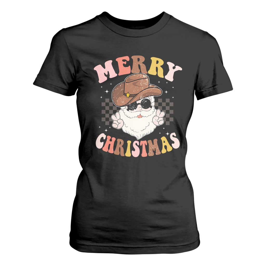 Christmas Cowboy T Shirt For Women Vintage 90s Western Groovy Santa Claus Xmas Vibes TS10 Black Print Your Wear