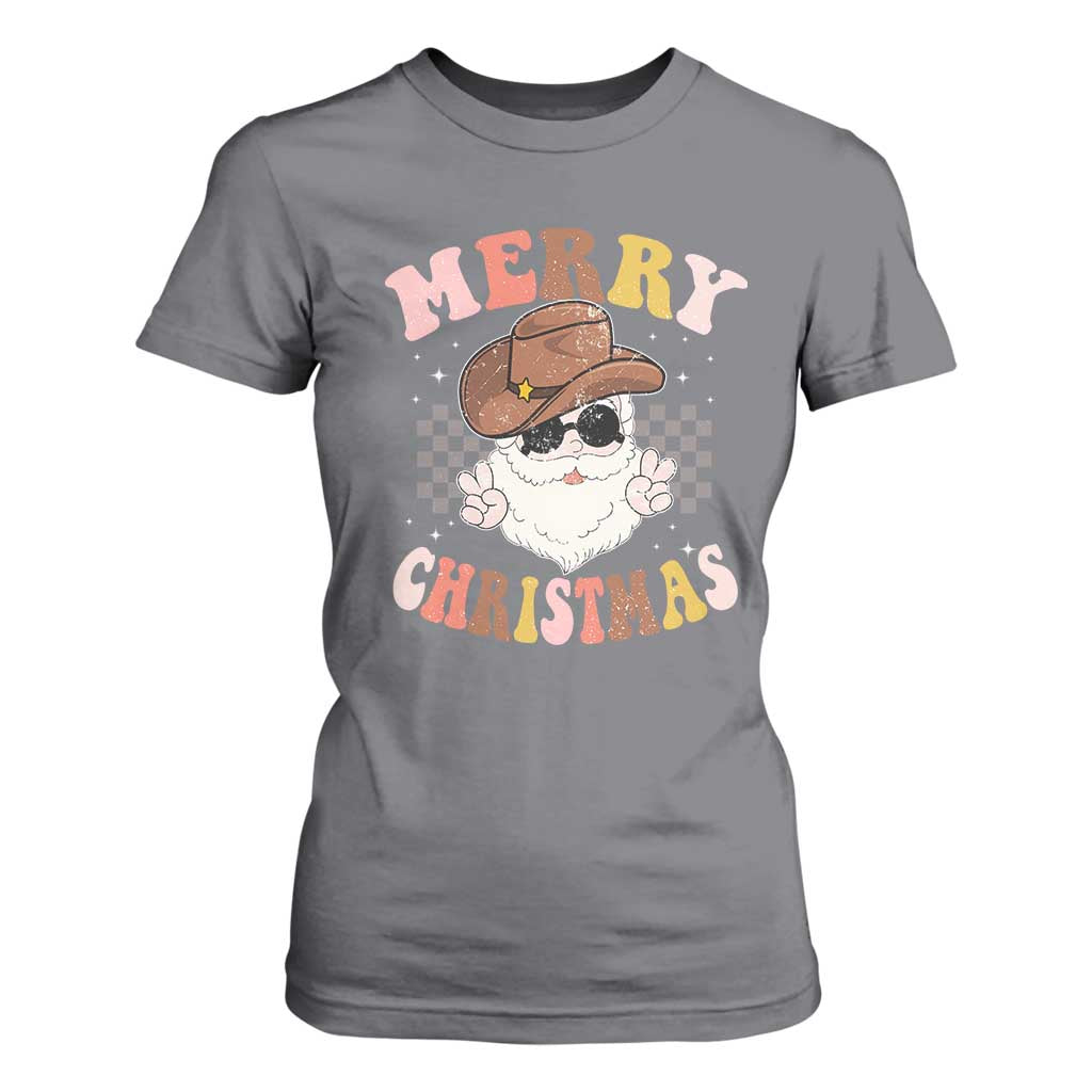 Christmas Cowboy T Shirt For Women Vintage 90s Western Groovy Santa Claus Xmas Vibes TS10 Charcoal Print Your Wear
