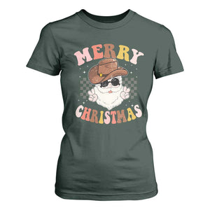 Christmas Cowboy T Shirt For Women Vintage 90s Western Groovy Santa Claus Xmas Vibes TS10 Dark Forest Green Print Your Wear