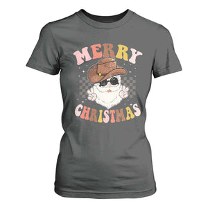Christmas Cowboy T Shirt For Women Vintage 90s Western Groovy Santa Claus Xmas Vibes TS10 Dark Heather Print Your Wear