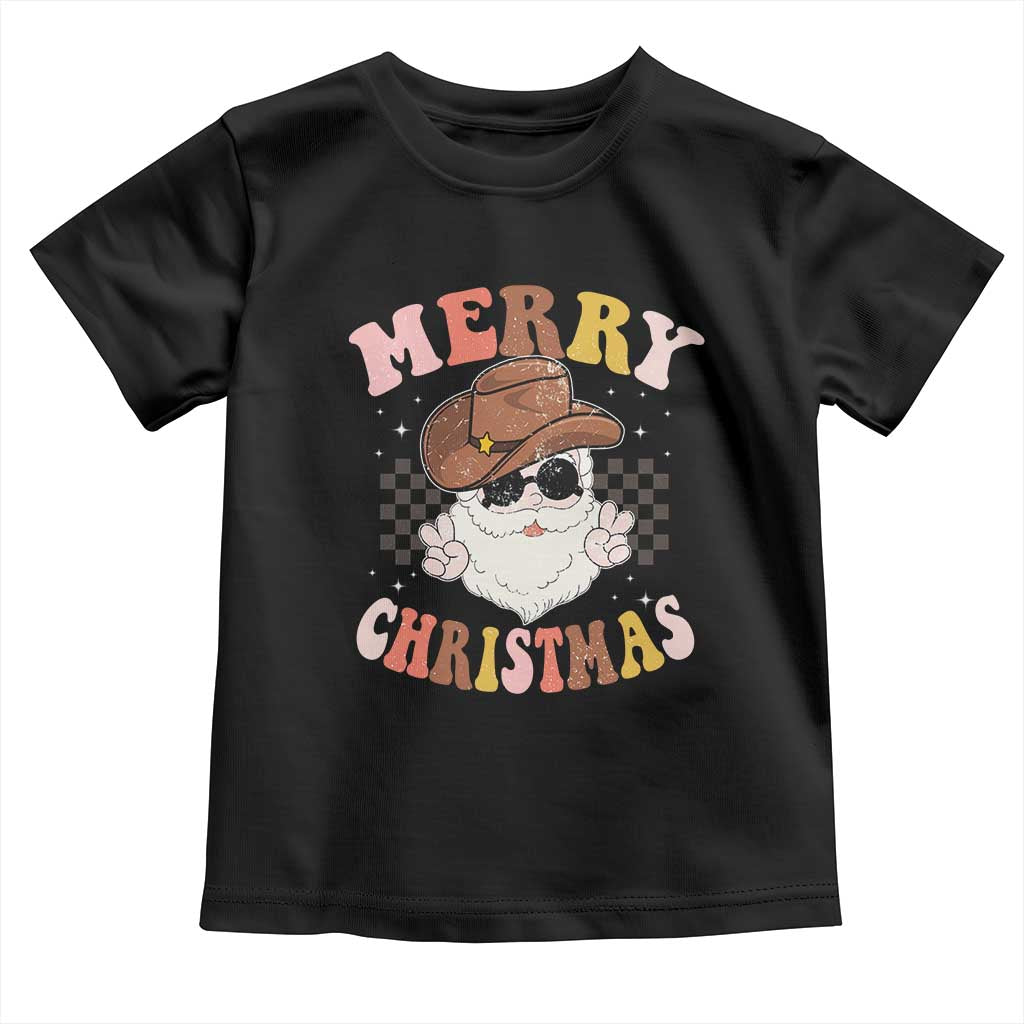 Christmas Cowboy Toddler T Shirt Vintage 90s Western Groovy Santa Claus Xmas Vibes TS10 Black Print Your Wear