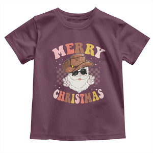 Christmas Cowboy Toddler T Shirt Vintage 90s Western Groovy Santa Claus Xmas Vibes TS10 Maroon Print Your Wear
