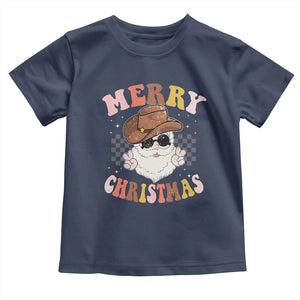 Christmas Cowboy Toddler T Shirt Vintage 90s Western Groovy Santa Claus Xmas Vibes TS10 Navy Print Your Wear