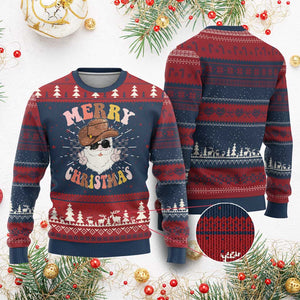 Cowboy Ugly Christmas Sweater Vintage 90s Western Groovy Santa Claus Xmas Vibes TS10 Burgundy Print Your Wear