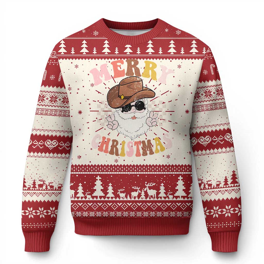 Cowboy Ugly Christmas Sweater Vintage 90s Western Groovy Santa Claus Xmas Vibes TS10 Red Print Your Wear