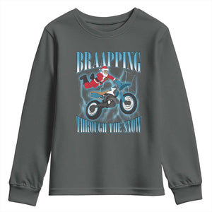 Dirt Bike Christmas Youth Sweatshirt Brraaap Funny Motocross Biker Xmas Gift TS10 Dark Heather Print Your Wear