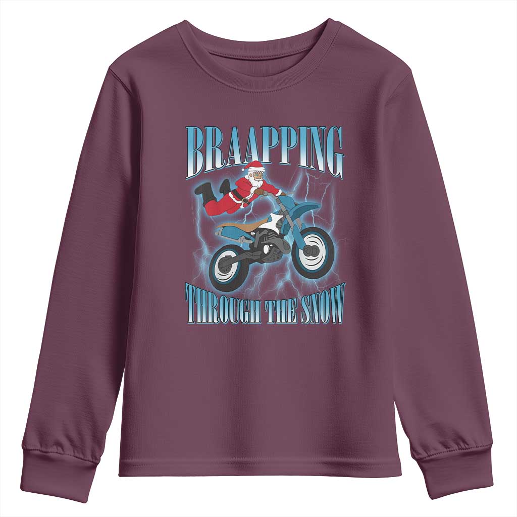 Dirt Bike Christmas Youth Sweatshirt Brraaap Funny Motocross Biker Xmas Gift TS10 Maroon Print Your Wear