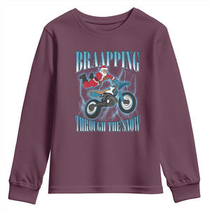 Dirt Bike Christmas Youth Sweatshirt Brraaap Funny Motocross Biker Xmas Gift TS10 Maroon Print Your Wear