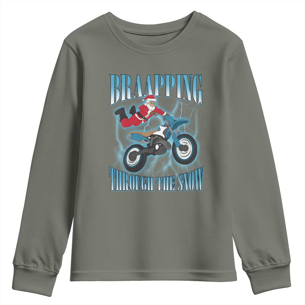 Dirt Bike Christmas Youth Sweatshirt Brraaap Funny Motocross Biker Xmas Gift TS10 Military Green Print Your Wear