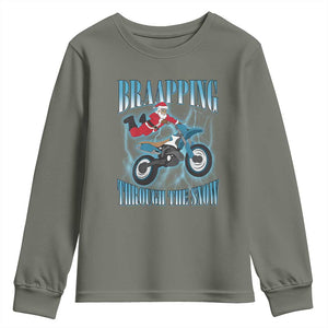 Dirt Bike Christmas Youth Sweatshirt Brraaap Funny Motocross Biker Xmas Gift TS10 Military Green Print Your Wear