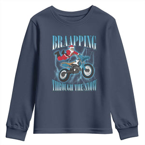 Dirt Bike Christmas Youth Sweatshirt Brraaap Funny Motocross Biker Xmas Gift TS10 Navy Print Your Wear