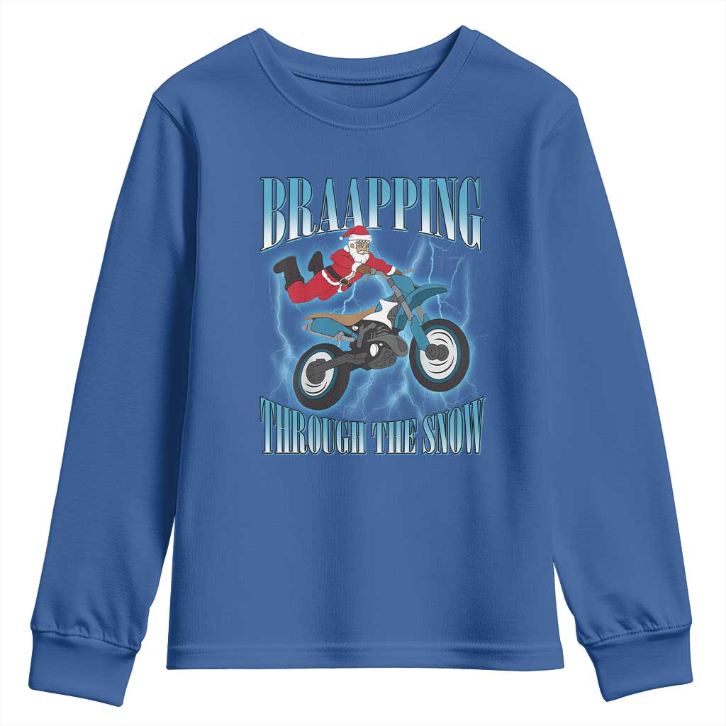 Dirt Bike Christmas Youth Sweatshirt Brraaap Funny Motocross Biker Xmas Gift TS10 Royal Blue Print Your Wear
