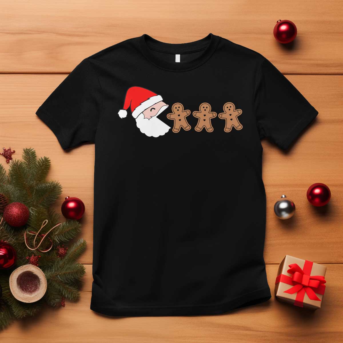 Funny Christmas T Shirt Santa Eating Gingerbread Men Gamer Men Women Kids TS10 Black Print Your Wear
