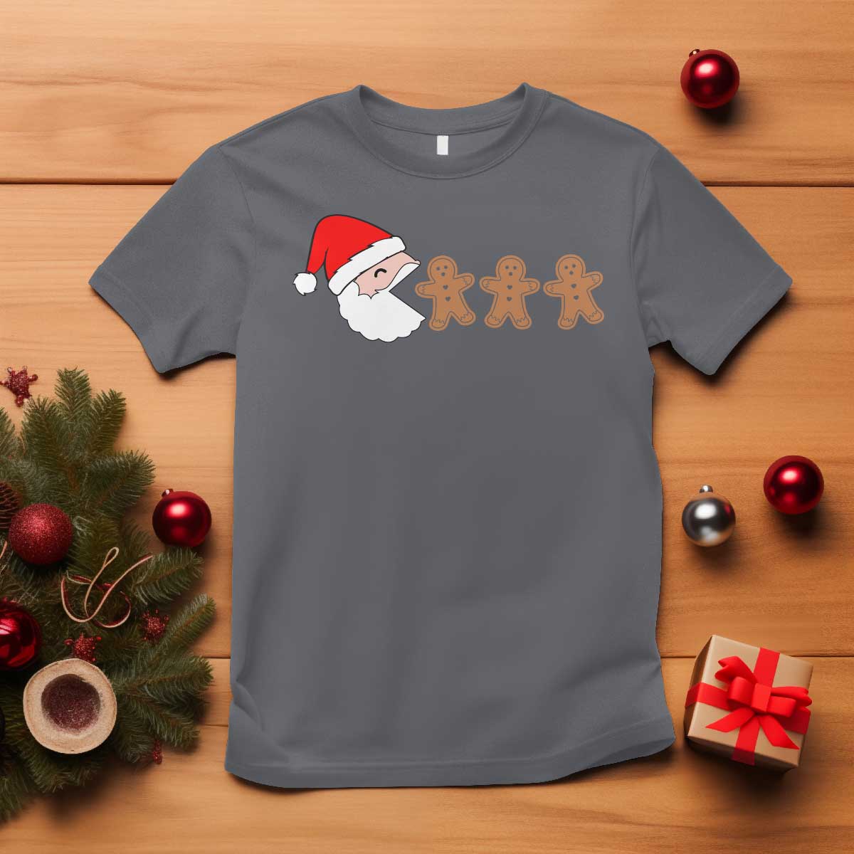 Funny Christmas T Shirt Santa Eating Gingerbread Men Gamer Men Women Kids TS10 Charcoal Print Your Wear