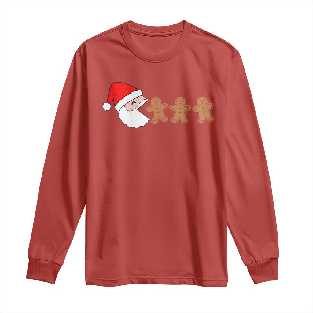 Funny Christmas Long Sleeve Shirt Santa Eating Gingerbread Men Gamer Men Women Kids TS10 Red Print Your Wear