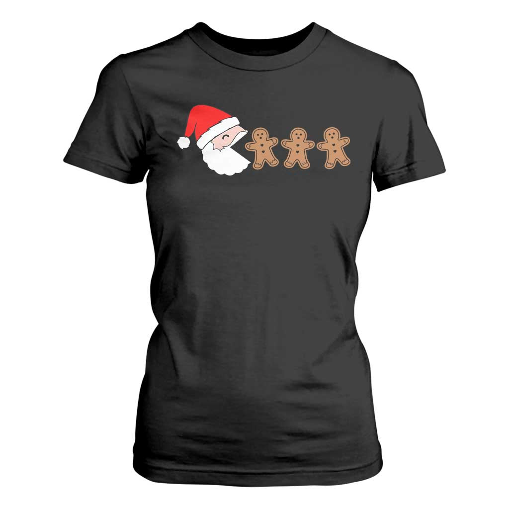 Funny Christmas T Shirt For Women Santa Eating Gingerbread Men Gamer Men Women Kids TS10 Black Print Your Wear