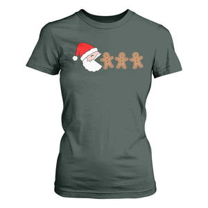 Funny Christmas T Shirt For Women Santa Eating Gingerbread Men Gamer Men Women Kids TS10 Dark Forest Green Print Your Wear
