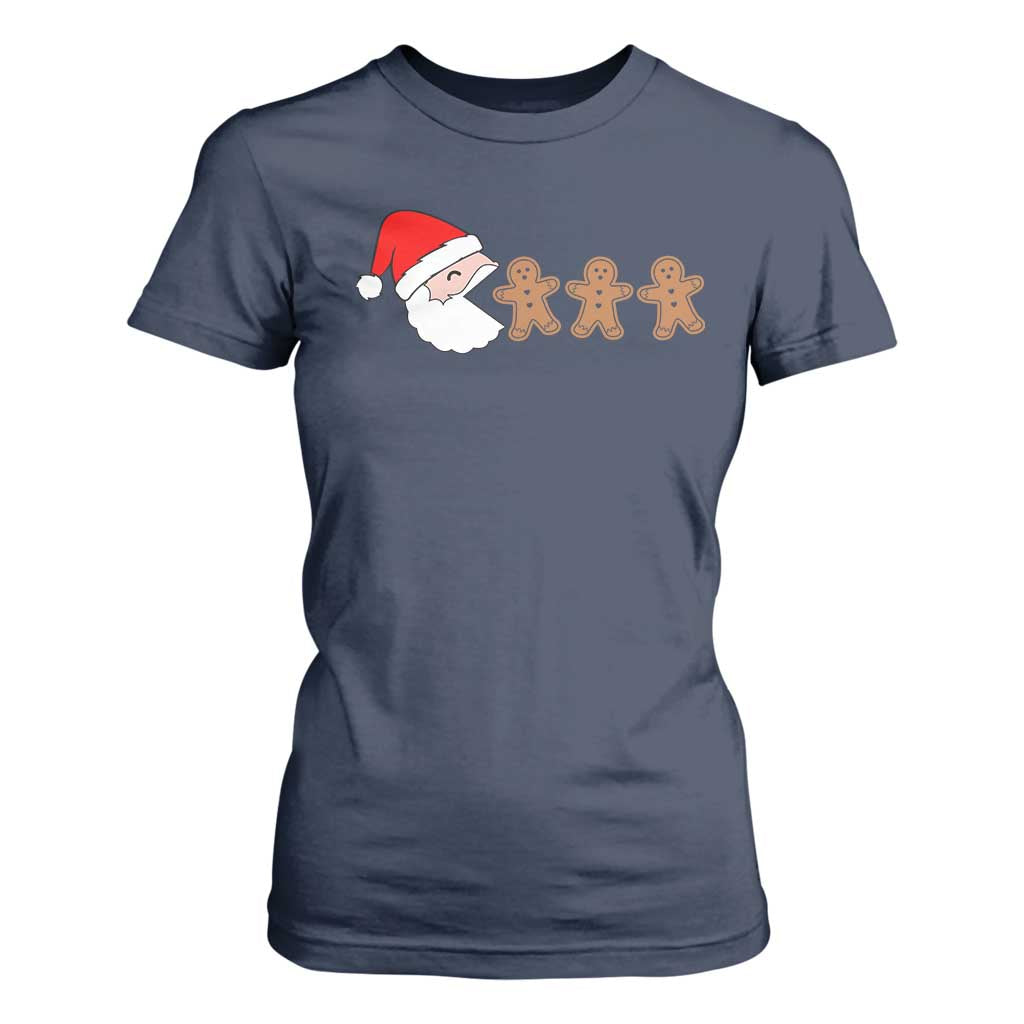 Funny Christmas T Shirt For Women Santa Eating Gingerbread Men Gamer Men Women Kids TS10 Navy Print Your Wear