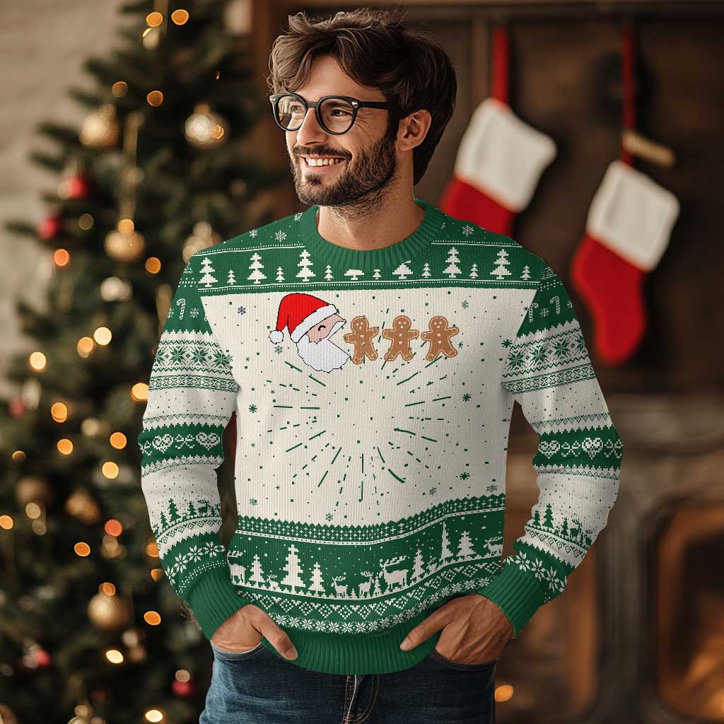 Funny Ugly Christmas Sweater Santa Eating Gingerbread Men Gamer Men Women Kids TS10 Green Print Your Wear