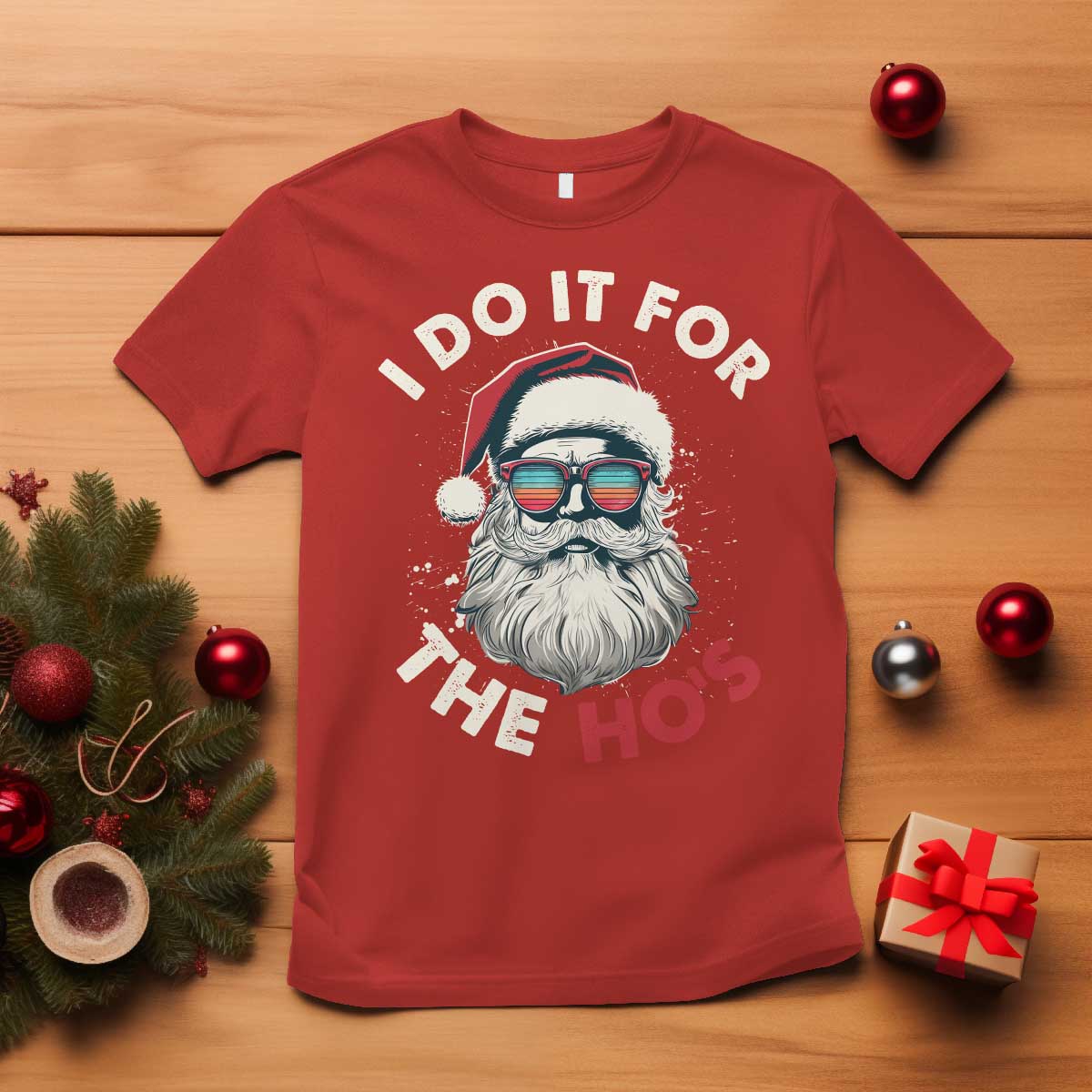 Funny Christmas T Shirt Santa I Do It For The Ho's TS10 Red Print Your Wear