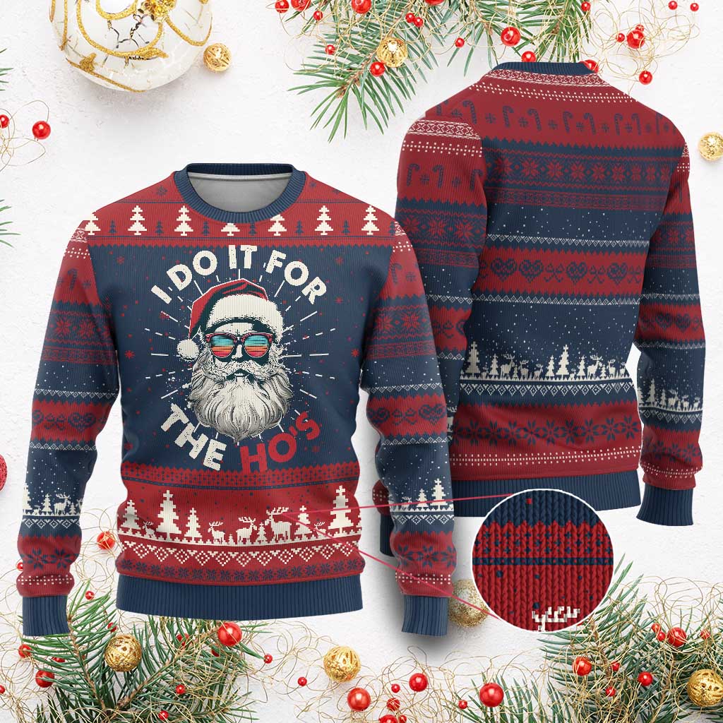 Funny Ugly Christmas Sweater Santa I Do It For The Ho's TS10 Burgundy Print Your Wear