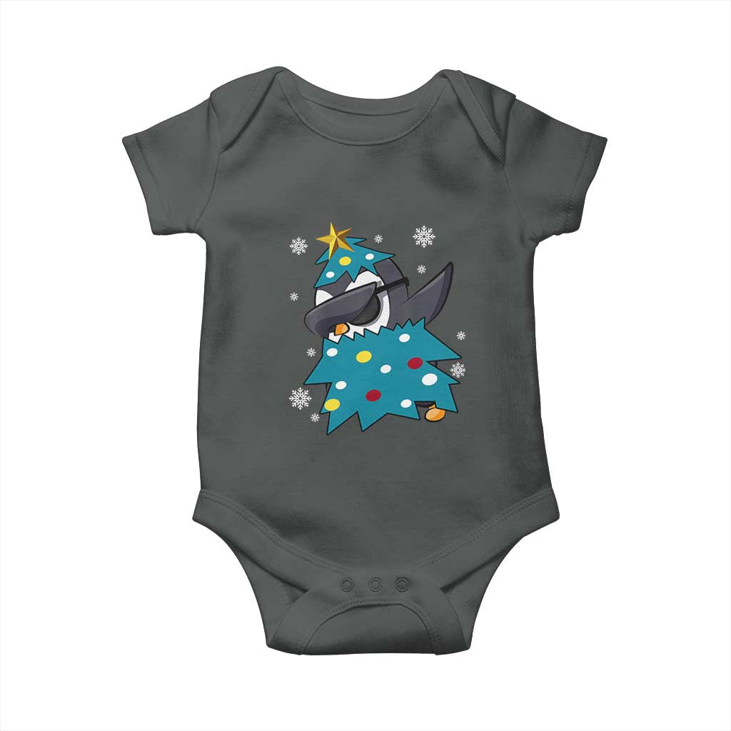 Christmas Penguin Baby Onesie Funny Animals Xmas Tree Lights Boys Kids TS10 Dark Heather Print Your Wear