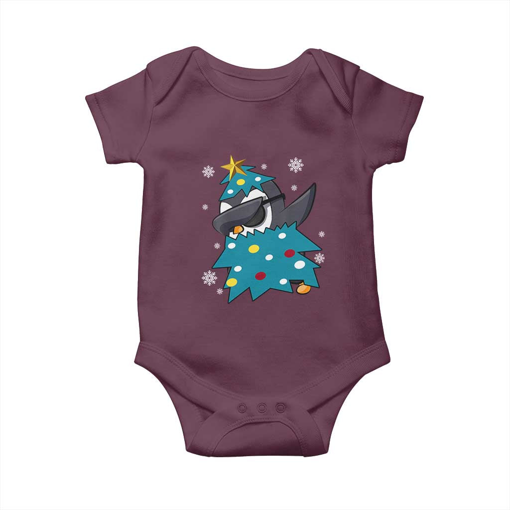 Christmas Penguin Baby Onesie Funny Animals Xmas Tree Lights Boys Kids TS10 Maroon Print Your Wear