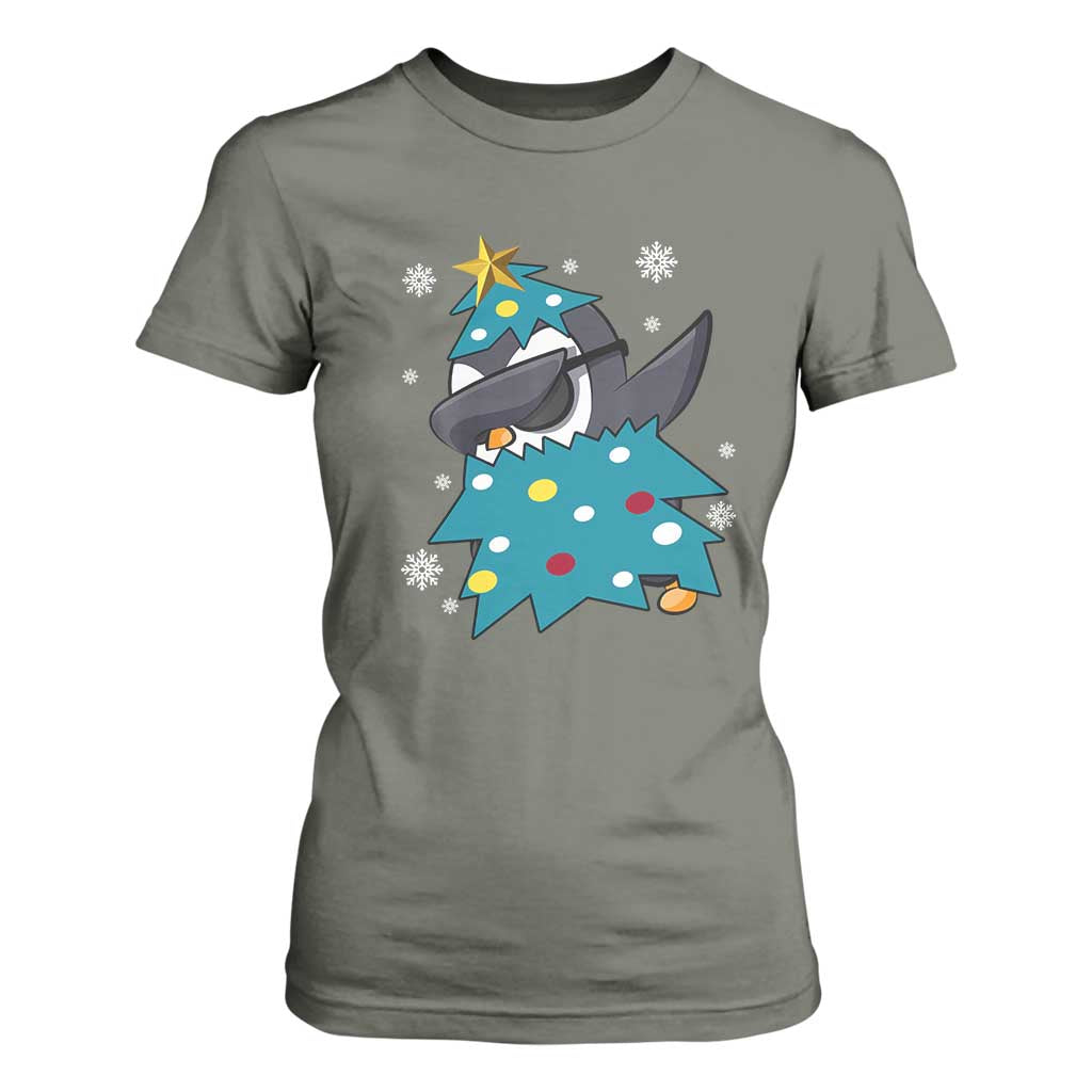 Christmas Penguin T Shirt For Women Funny Animals Xmas Tree Lights Boys Kids TS10 Military Green Print Your Wear