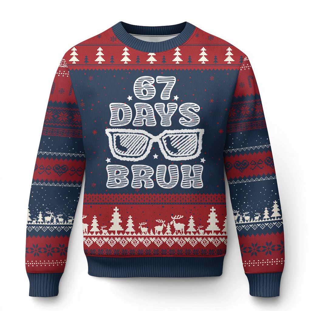 Bruh 67 Days of School Ugly Christmas Sweater Funny Six Seven 6 7 Teen Gen Z Alpha Meme Teacher TS10 Navy Red Print Your Wear