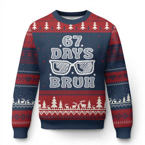 Bruh 67 Days of School Ugly Christmas Sweater Funny Six Seven 6 7 Teen Gen Z Alpha Meme Teacher TS10 Navy Red Print Your Wear