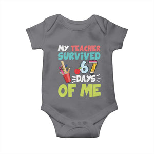My Teacher Survived 67 Days Of Me Baby Onesie Funny Six Seven Teen Gen Z Alpha Meme TS10 Charcoal Print Your Wear