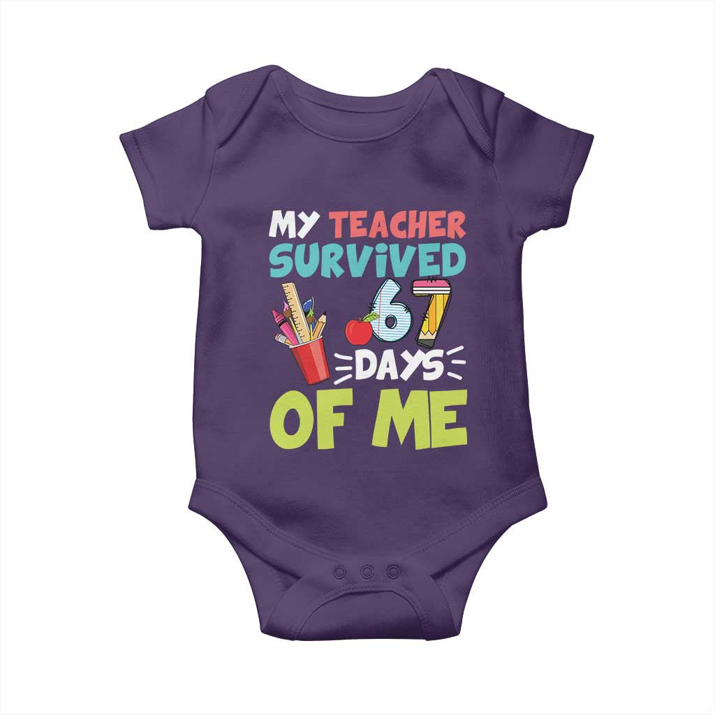 My Teacher Survived 67 Days Of Me Baby Onesie Funny Six Seven Teen Gen Z Alpha Meme TS10 Purple Print Your Wear
