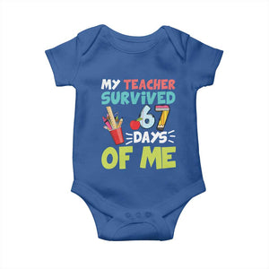 My Teacher Survived 67 Days Of Me Baby Onesie Funny Six Seven Teen Gen Z Alpha Meme TS10 Royal Blue Print Your Wear