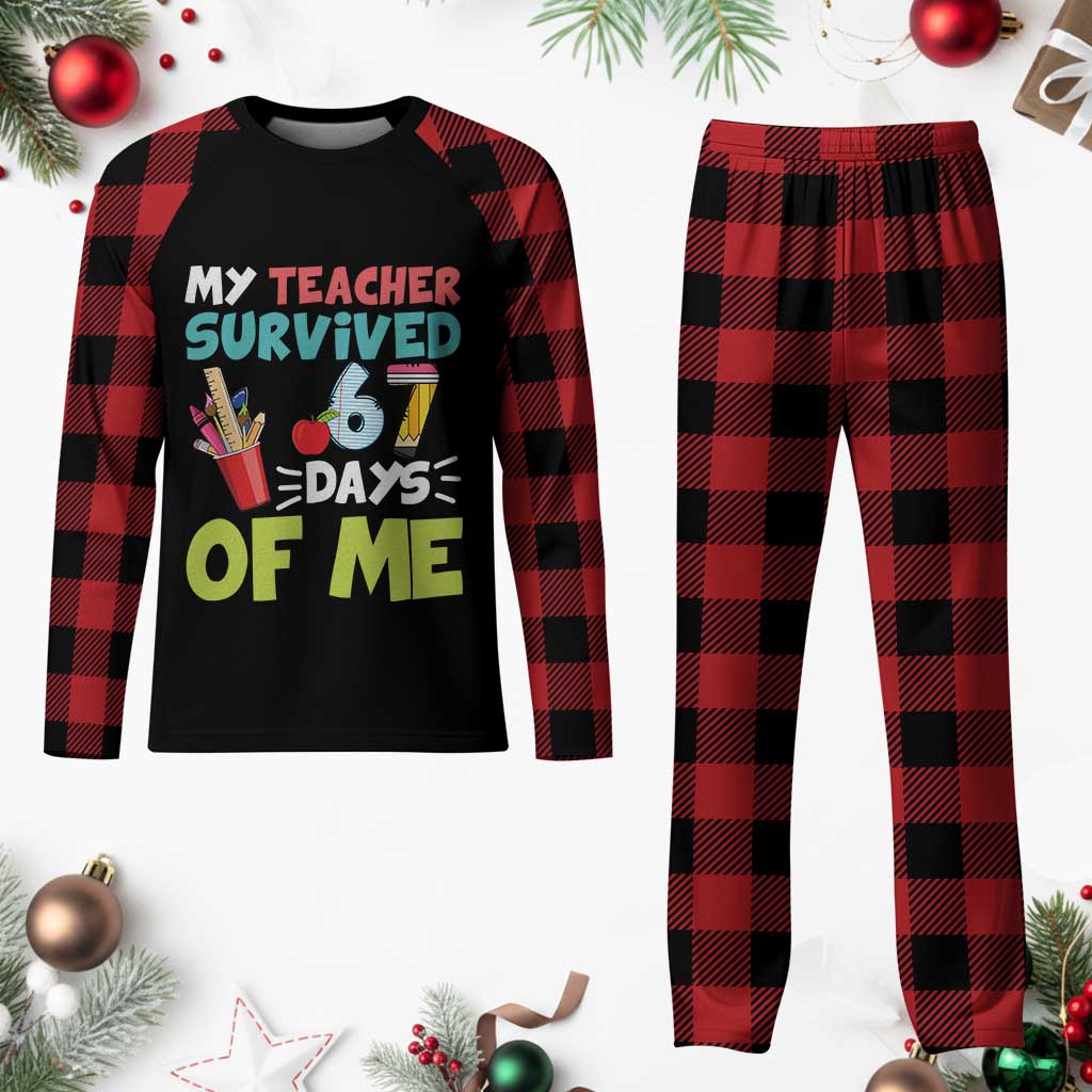 My Teacher Survived 67 Days Of Me Plaid Pajama Set Funny Six Seven Teen Gen Z Alpha Meme TS10 Buffalo Plaid Print Your Wear